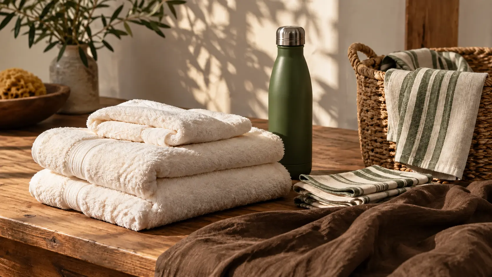 Textiles and home accessories in warm natural light